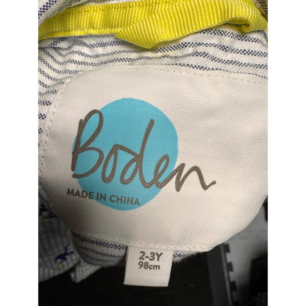 Boden Kids Monkey Embroidered Pinstripe Short Sleeve Button Down Shirt 2-3Y 98cm - Picture 6 of 7